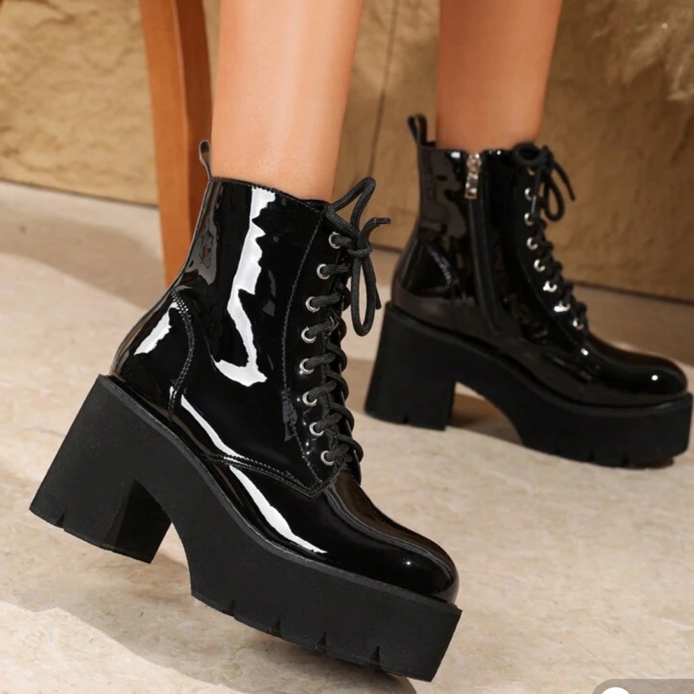 SHEIN Glossy Black Ankle Booties